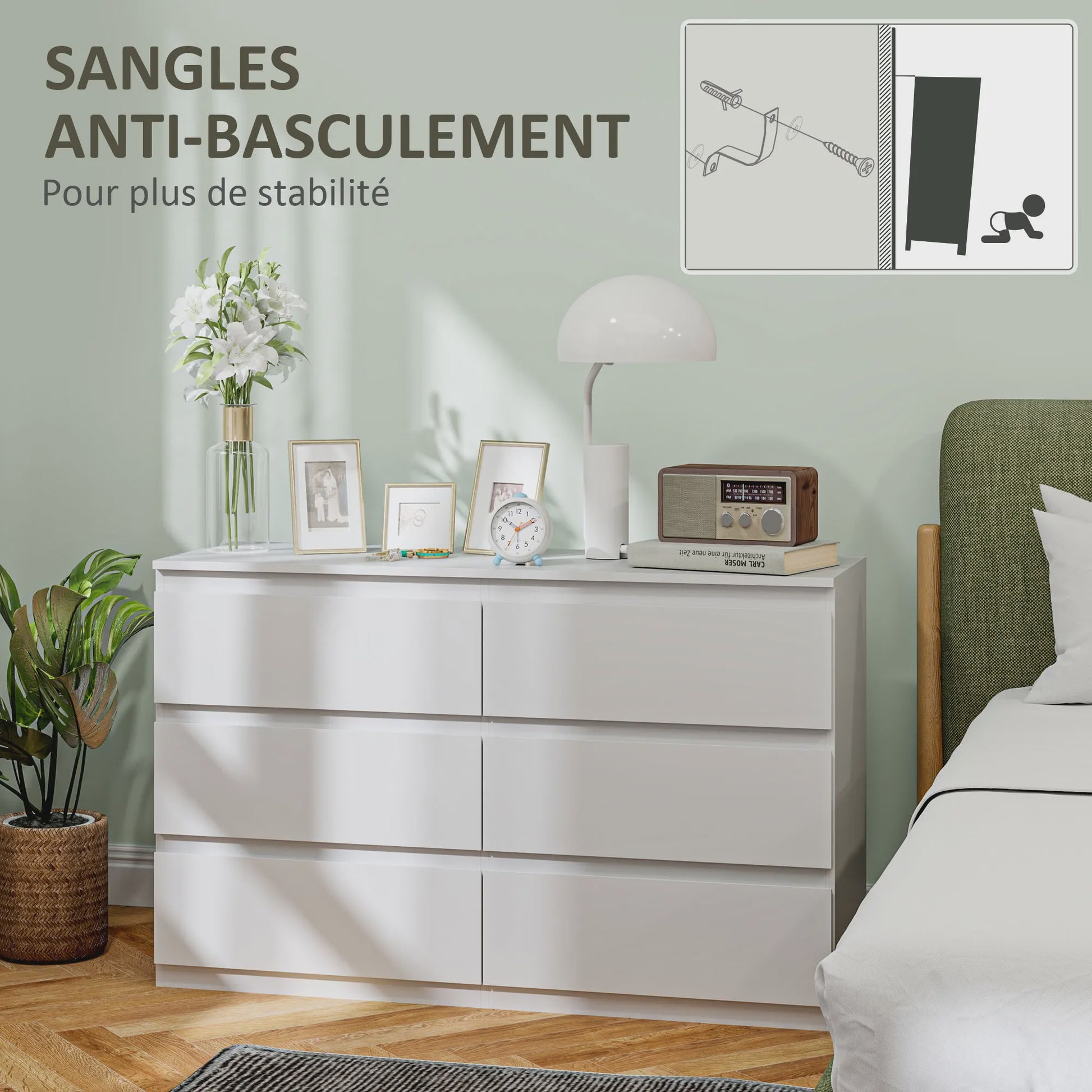Moderne Commode met 6 Lades - Stijlvolle Slaapkamer Opbergkast (120x39x75 cm)