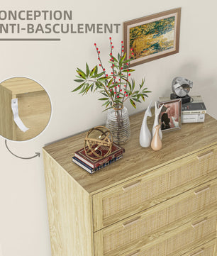 Bohemien Ladekast met 4 Lades en Gevlochten Hars Front - 90x45x108.5 cm