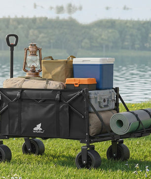 Opvouwbare Tuinwagen 150L met Zijvakken en Bekerhouders - Stevige Trolley voor Camping en Strand