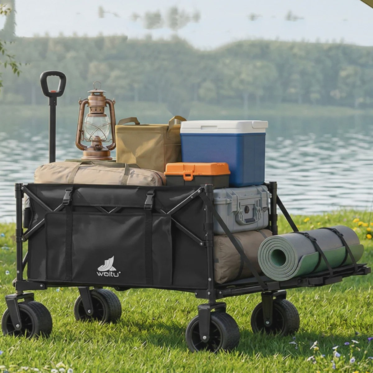 Opvouwbare Tuinwagen 150L met Zijvakken en Bekerhouders - Stevige Trolley voor Camping en Strand