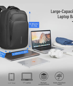 Multifunctionele Zakenrugzak voor Heren - Waterdicht, 17.3" Laptopvak & USB Oplaadpoort - Ideaal voor Werk & Reizen