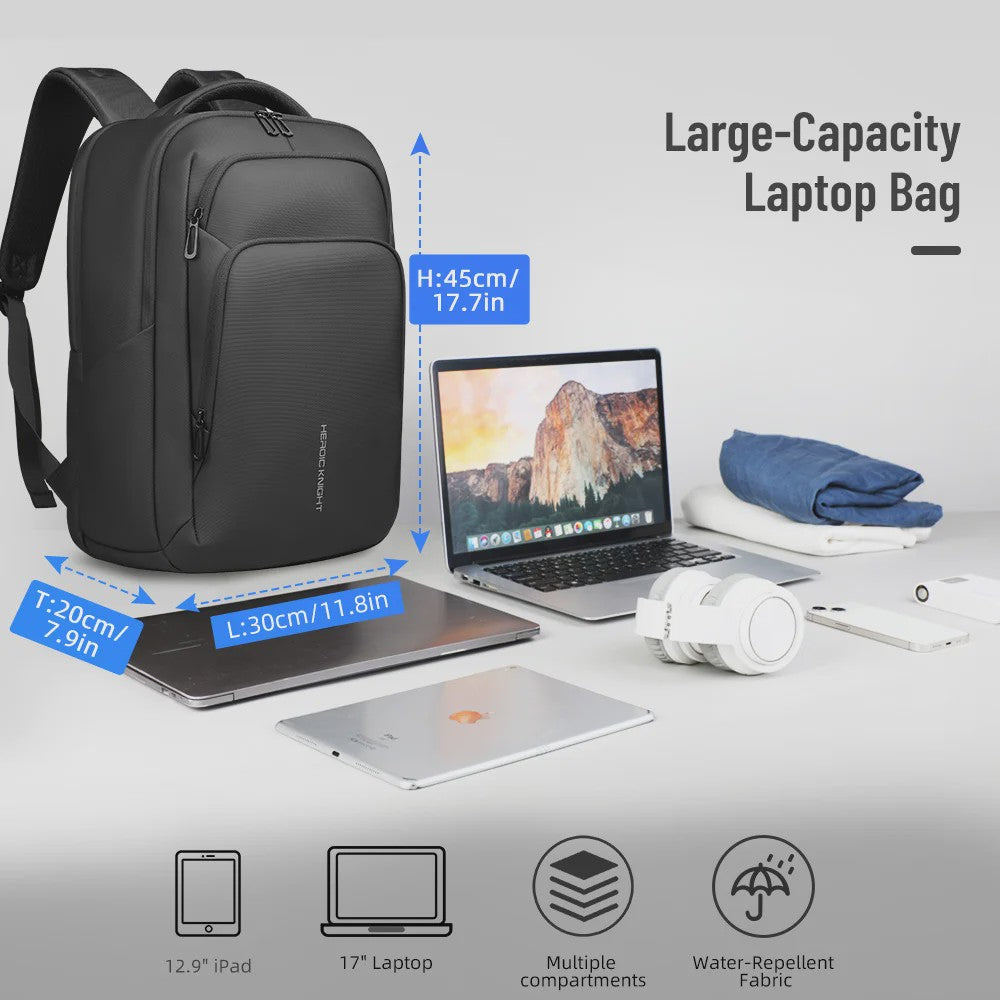 Multifunctionele Zakenrugzak voor Heren - Waterdicht, 17.3" Laptopvak & USB Oplaadpoort - Ideaal voor Werk & Reizen