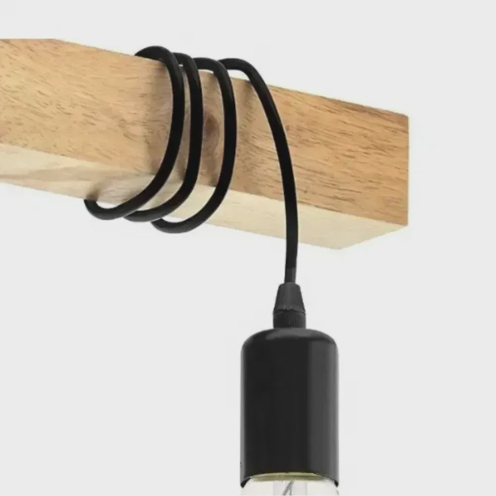 Retro Houten Plafondlamp met 3xE27 Fitting - Vintage Boho Stijl
