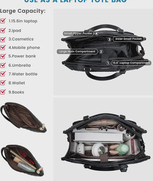 Luxe 2-in-1 Werk & Lunch Tote Bag - Geïsoleerd Compartiment, 15.6" Laptop, Waterafstotend