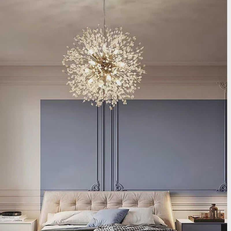 Moderne Kristallen Plafondlamp Ster Vuurbal Dandelion - Sfeervol LED Licht voor Woonkamer & Restaurant