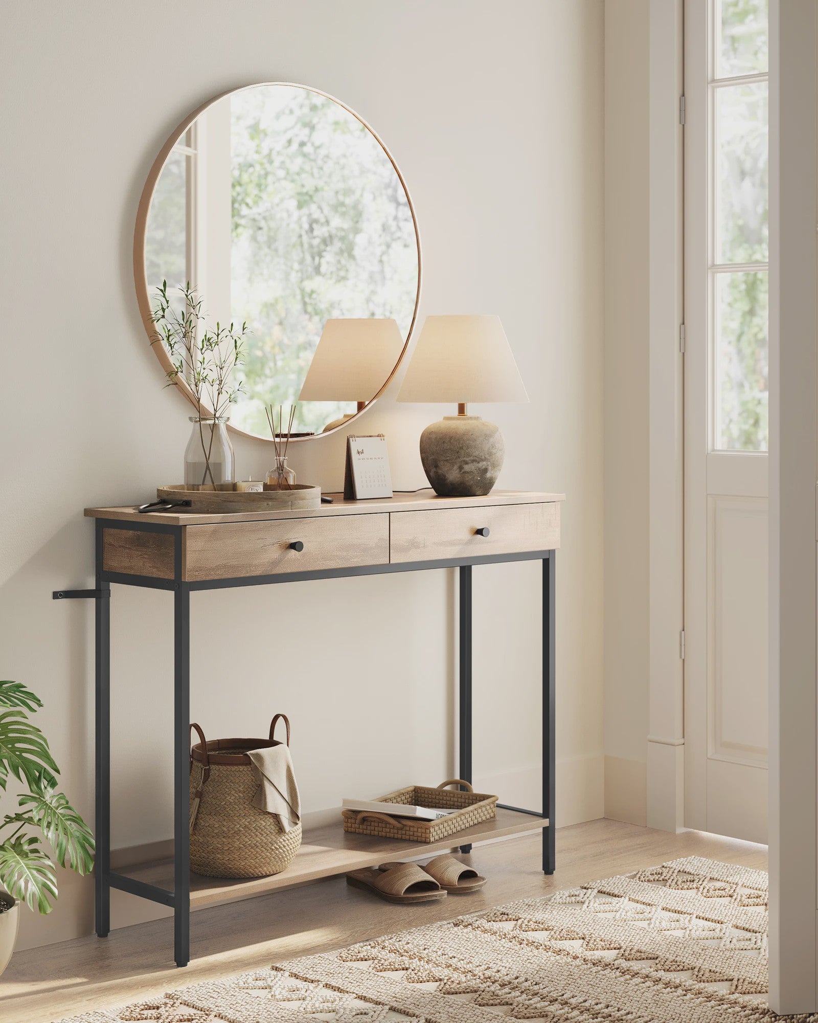 VASAGLE Console Tafel met 2 Lades en Open Plank - Stijlvolle Halmeubel