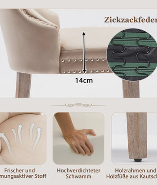 Set van 2 Luxe Fluwelen Eetkamerstoelen met Knopen en Houten Poten