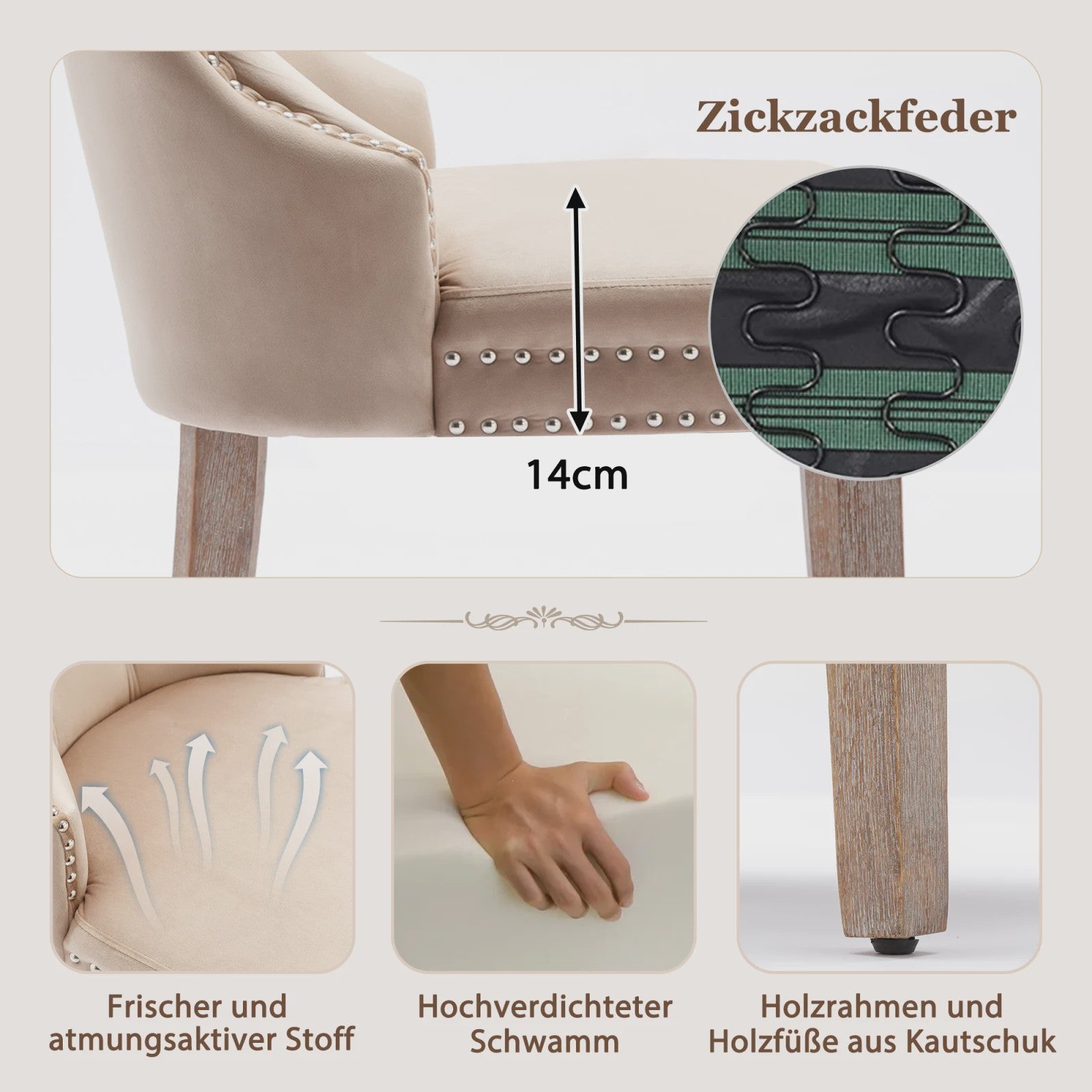 Set van 2 Luxe Fluwelen Eetkamerstoelen met Knopen en Houten Poten