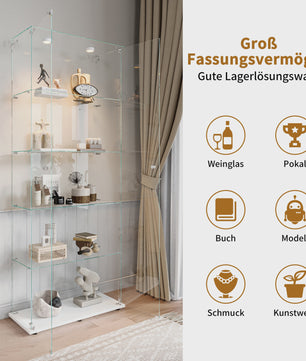 Moderne Glazen Vitrinekast met LED Verlichting - 5 Lagen, 2 Deuren