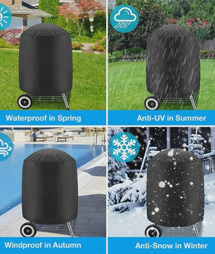 Waterdichte BBQ Hoes Rond Zwart - Heavy Duty 210D Oxford Stof voor Grill, Vuurschaal & Elektrische BBQ
