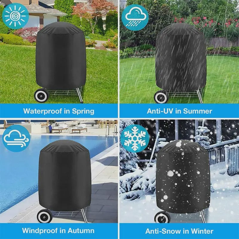 Waterdichte BBQ Hoes Rond Zwart - Heavy Duty 210D Oxford Stof voor Grill, Vuurschaal & Elektrische BBQ