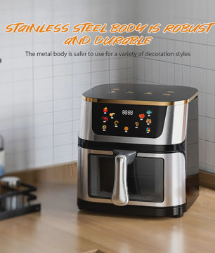 Krachtige Airfryer Oven 8L met 2800W, LED Touchscreen en Groot Visueel Venster