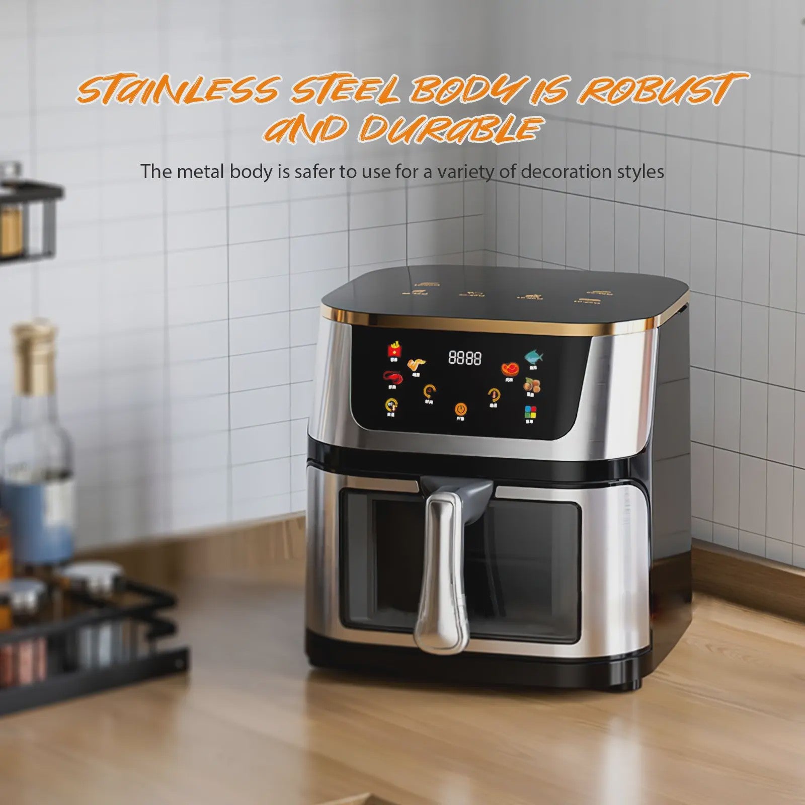 Krachtige Airfryer Oven 8L met 2800W, LED Touchscreen en Groot Visueel Venster