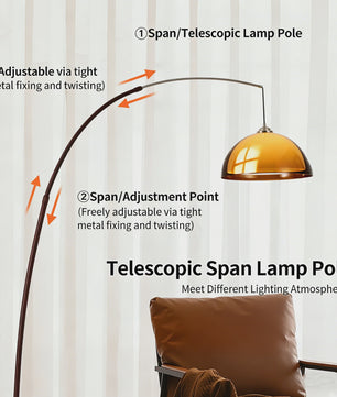 Vintage Boog Plafondlamp Oranje Acryl Kap - Verstelbare Leeslamp