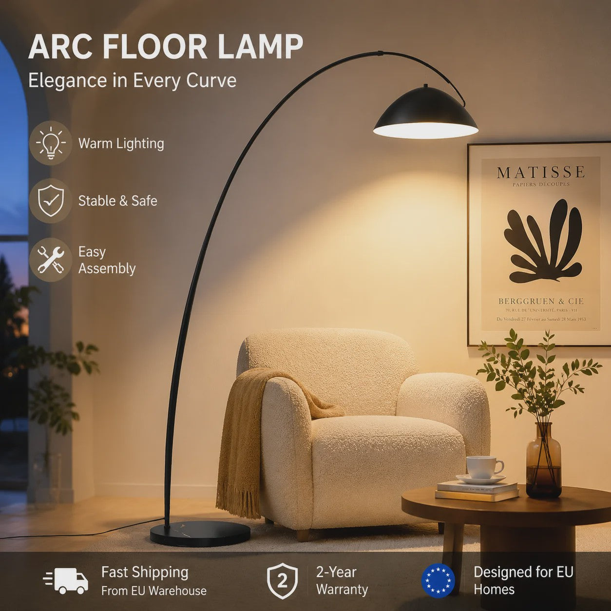 Moderne LED Boog Vloerlamp - Dimbare Stijlvolle Verlichting voor Woonkamer & Slaapkamer