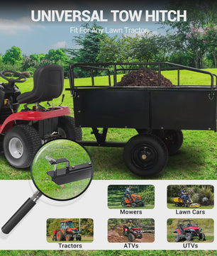 Zware Stalen Kipkar Tuinaanhanger 15 Cu. Ft. / 750 Lbs - Voor Tractor, ATV & UTV