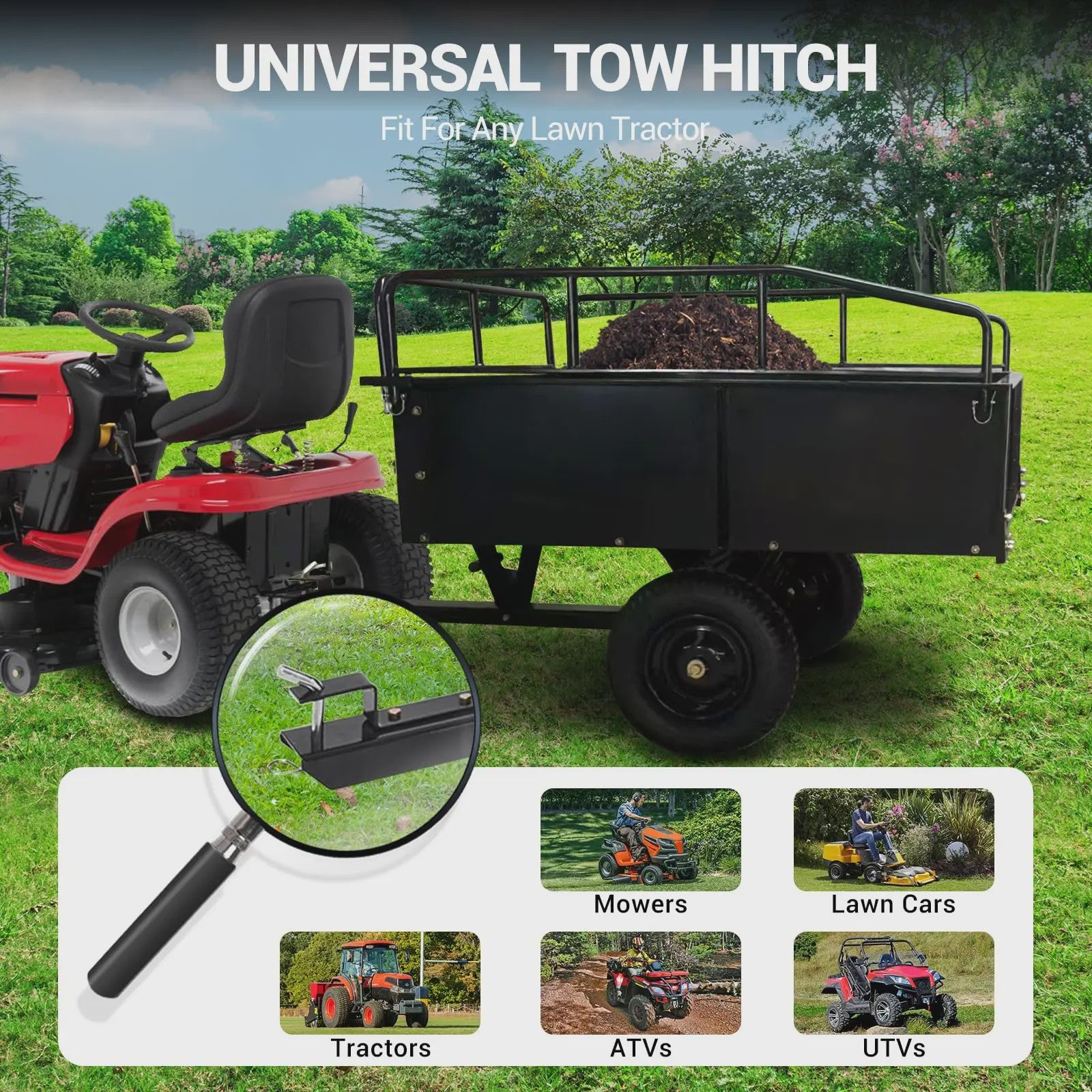 Zware Stalen Kipkar Tuinaanhanger 15 Cu. Ft. / 750 Lbs - Voor Tractor, ATV & UTV