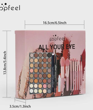 POPFEEL Complete Oog Make-up Set: 40 Kleuren Oogschaduw, Wenkbrauwpotlood, Eyeliner, Mascara & Kwasten