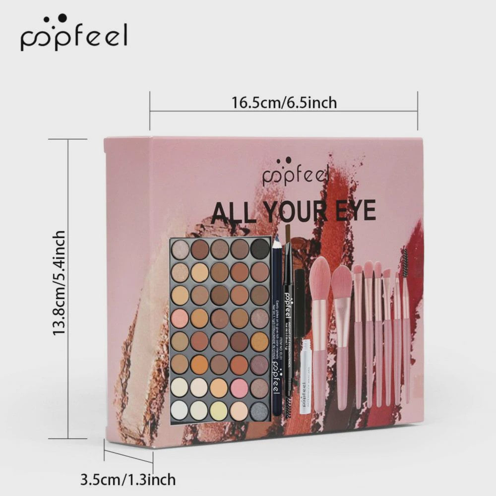POPFEEL Complete Oog Make-up Set: 40 Kleuren Oogschaduw, Wenkbrauwpotlood, Eyeliner, Mascara & Kwasten