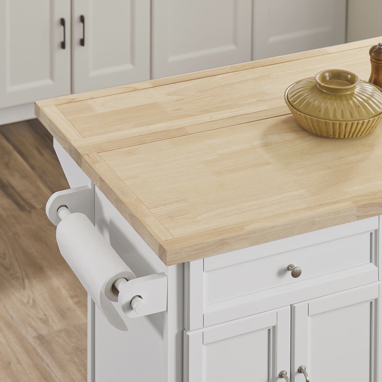 Keuken Eiland met Uittrekbaar Werkblad, Lades en Opbergruimte - Wit/Houtkleur