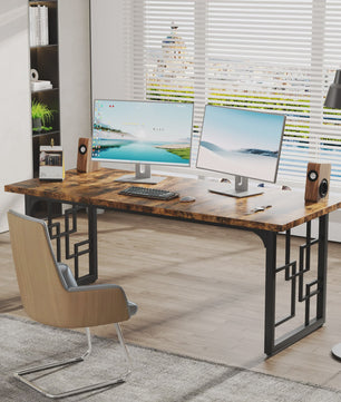 Tribesigns Bureau 160cm - Industrieel Hout & Zwart Metaal - Ruim Werkbureau