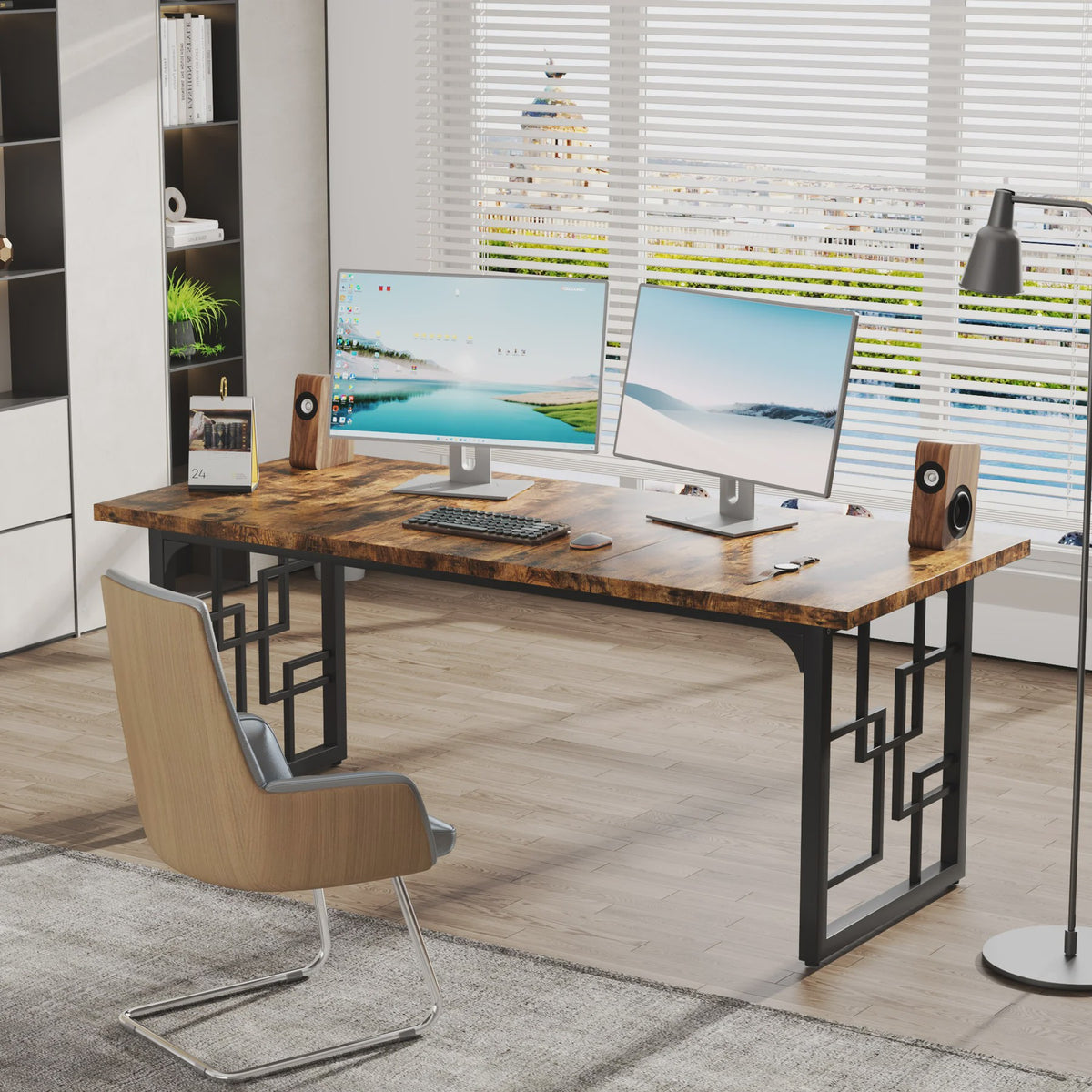 Tribesigns Bureau 160cm - Industrieel Hout & Zwart Metaal - Ruim Werkbureau
