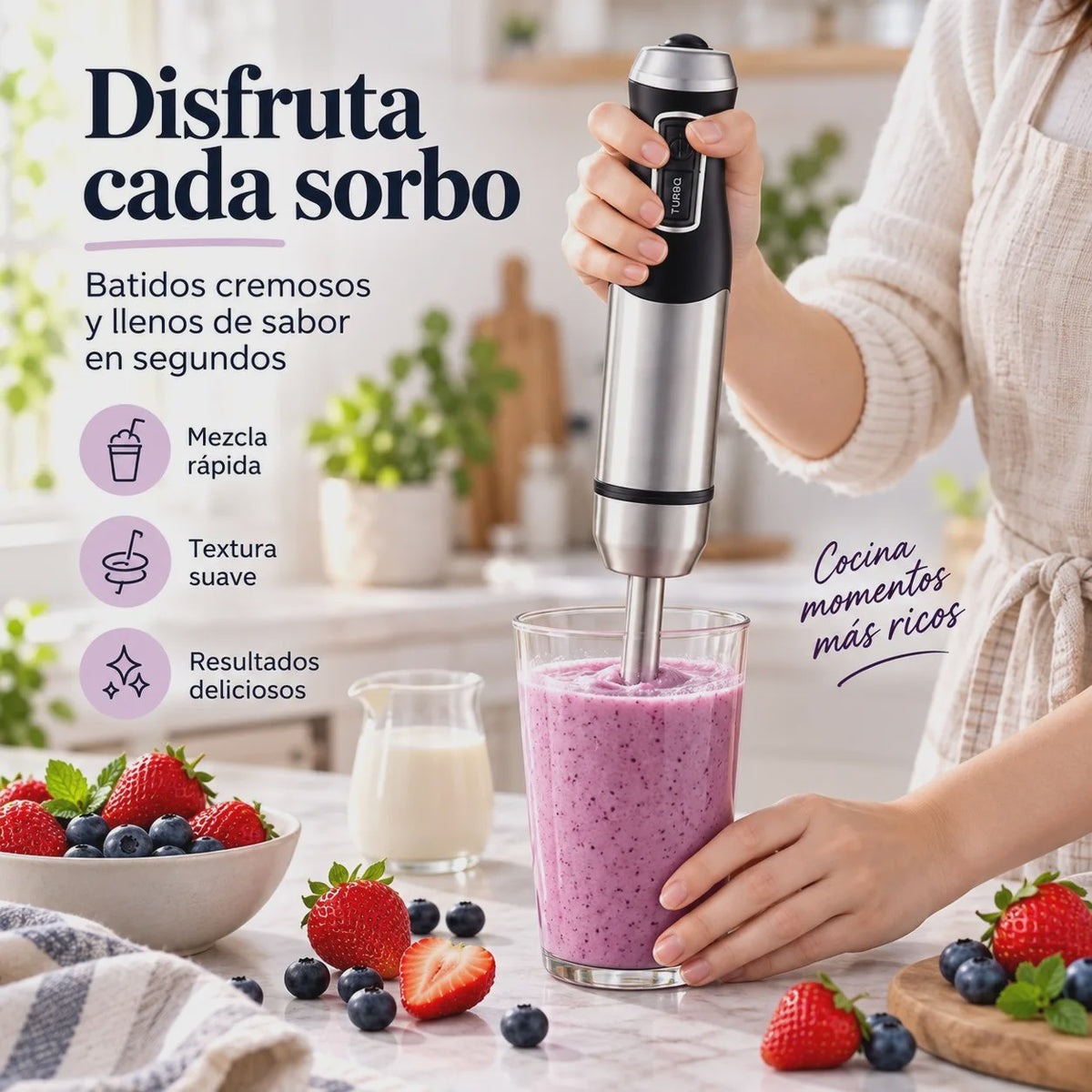 Krachtige 1500W Staafmixer met Turbo, RVS Bladen & Afneembare Arm - Ideaal voor Smoothies, Soepen en Sauzen