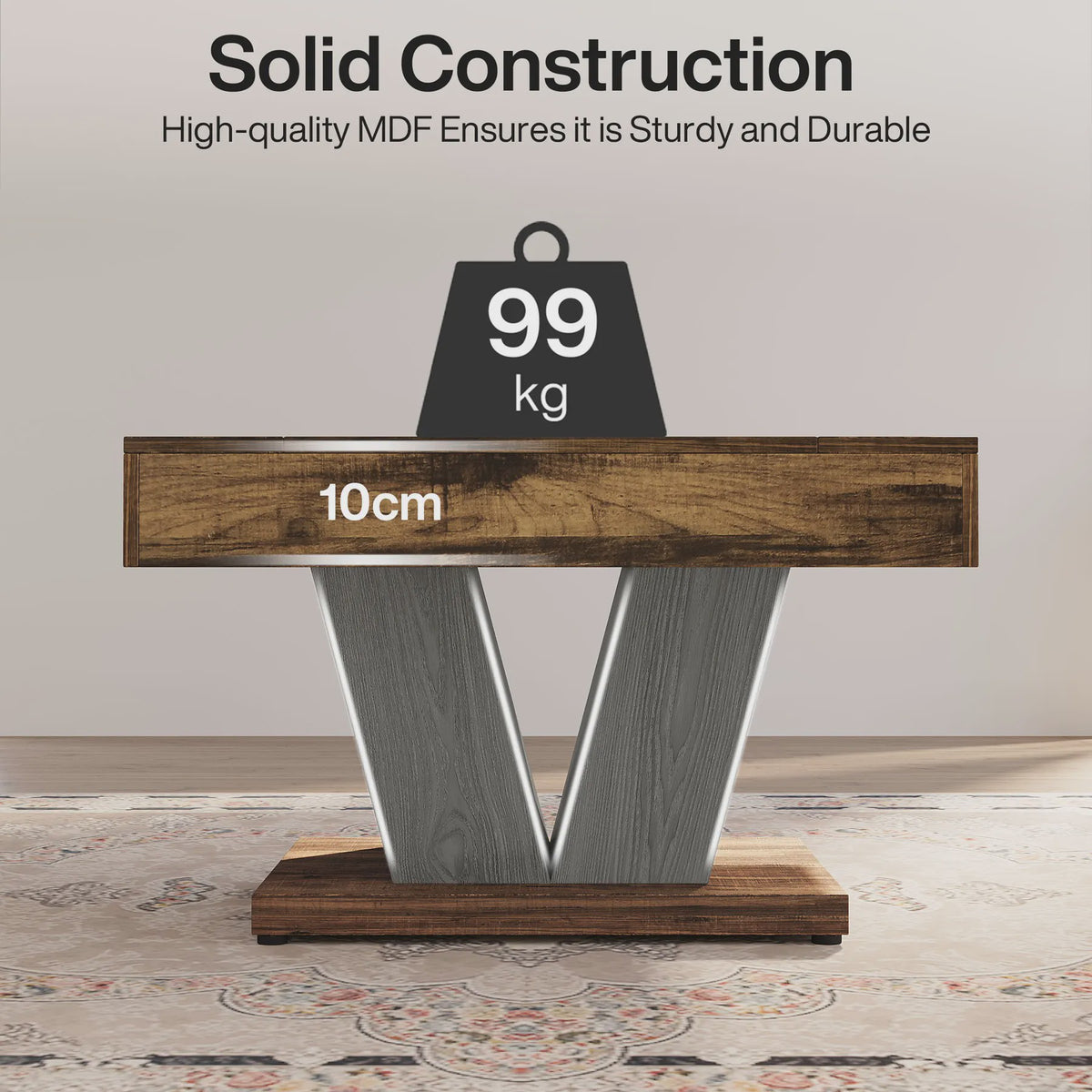 Moderne Vierkante Salontafel 80cm - Rustiek Bruin & Zwart Houten Middentafel