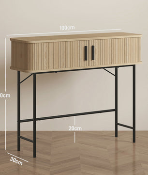 Vintage Console Tafel met 2 Schuifdeuren - Oak & Zwart - 100x30x80 cm