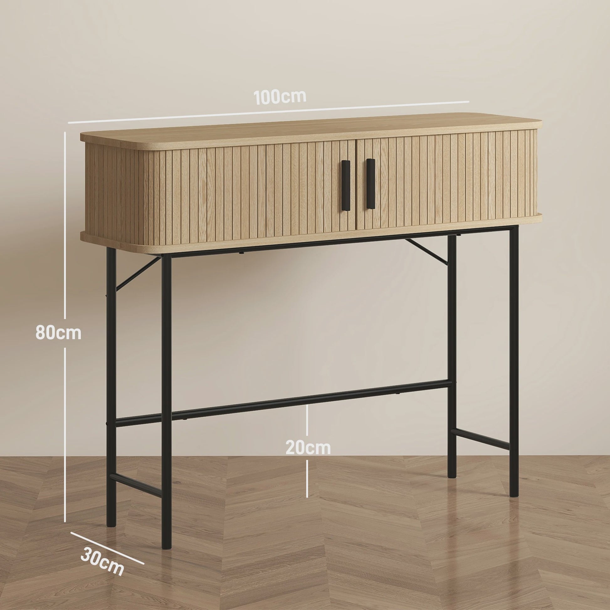 Vintage Console Tafel met 2 Schuifdeuren - Oak & Zwart - 100x30x80 cm