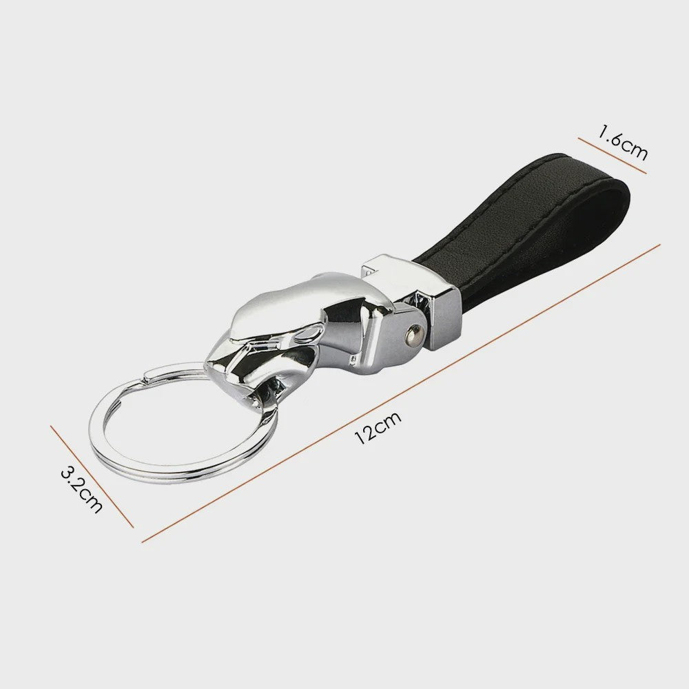 Luxe Leopard Hoofd Sleutelhanger - Echt Leer & Metaal - Jaguar Accessoire