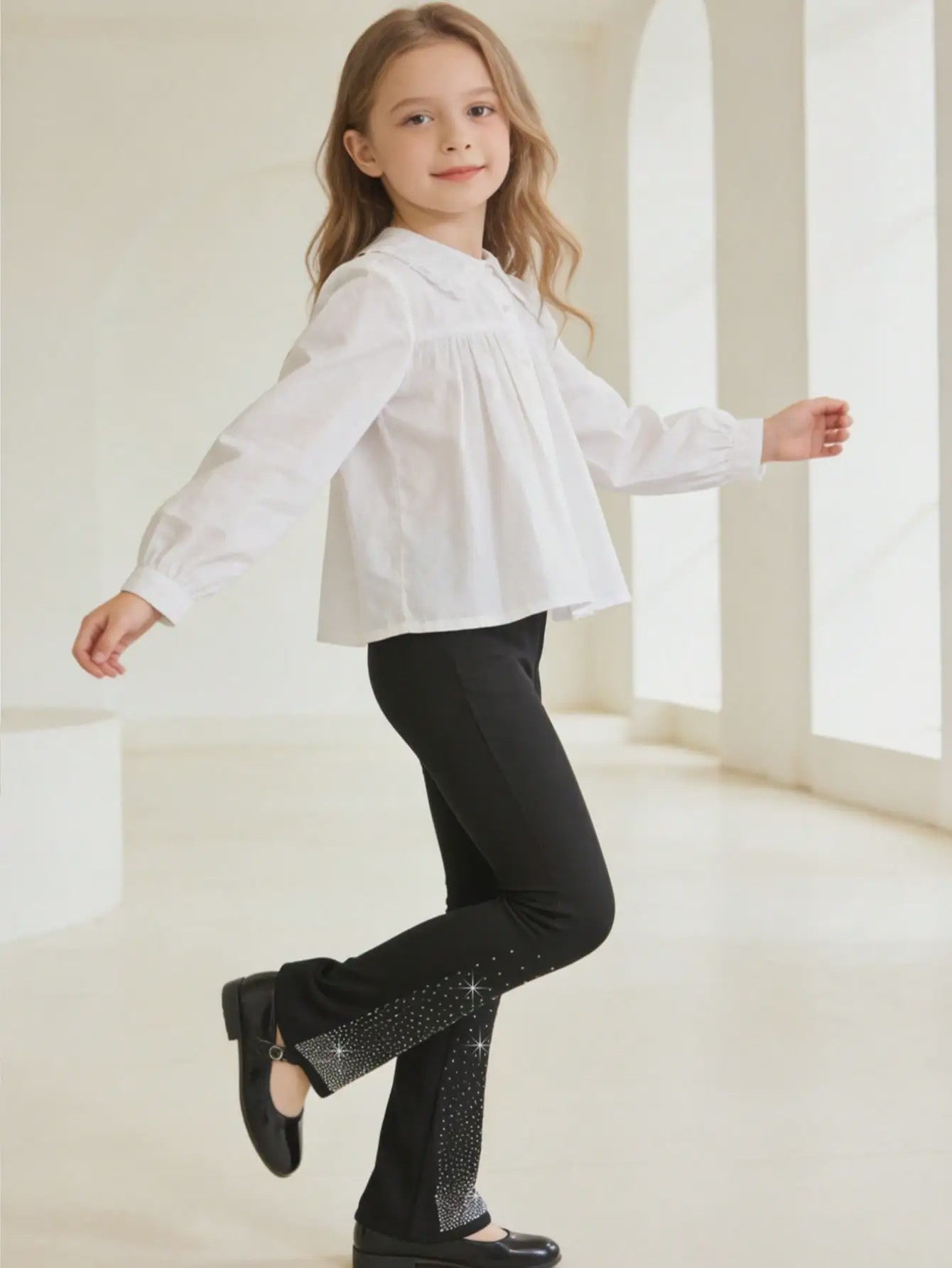 1/3Pcs Girls Sparkle Rhinestone Flare Pants 2-11Y Kids Elastic Waist Bell Bottom Trousers Polyester Spandex Casual Long Pants