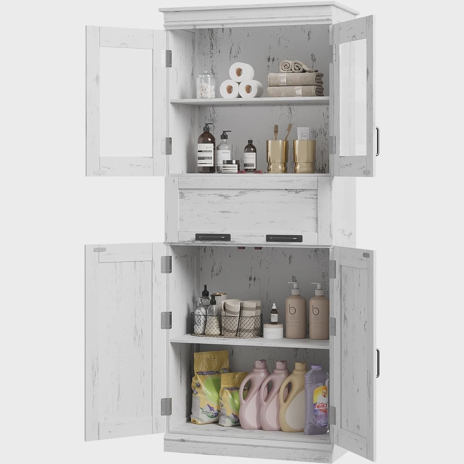 Hoge Kast met 4 Deuren, Lade en Glazen Deuren - 170 cm - Veel Opbergruimte