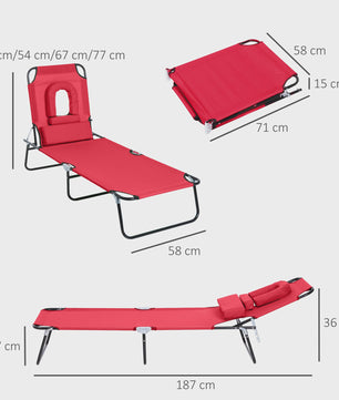 Outsunny Verstelbare Loungestoel / Ligbed met 3 Kussens - Rood