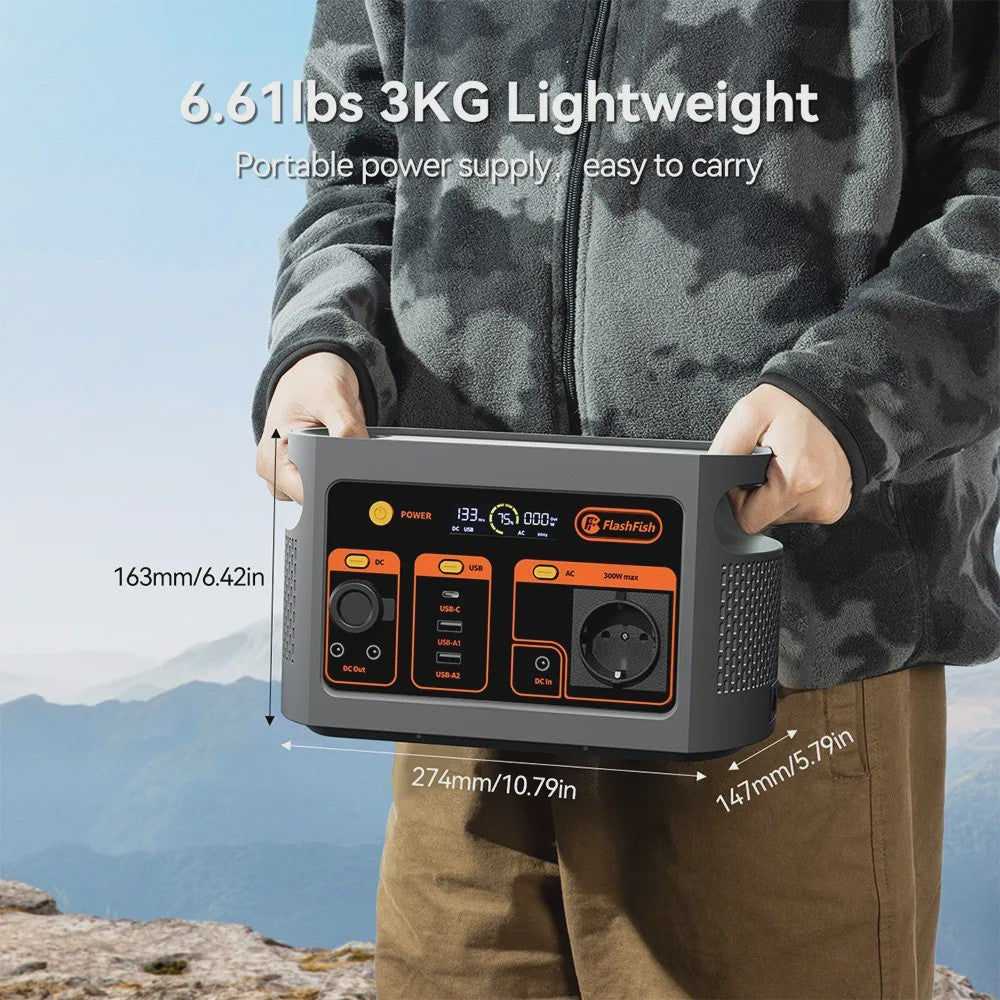Flashfish E103 Draagbare Power Station 300W, 179Wh LiFePO4 Accu, Pure Sine Wave, Solar Generator