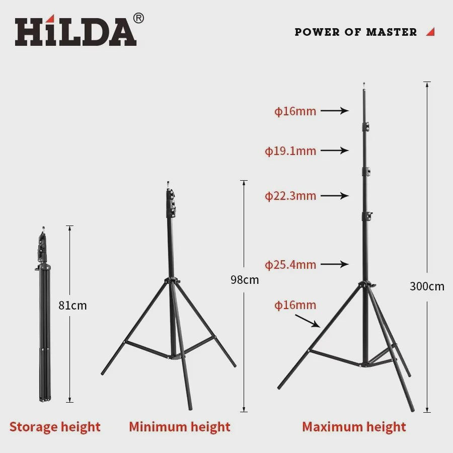 HILDA 3 Meter Laser Waterpas Statief - Verstelbaar Hoogte Metaal Fotografie Statief met 1/4 Inch Schroef