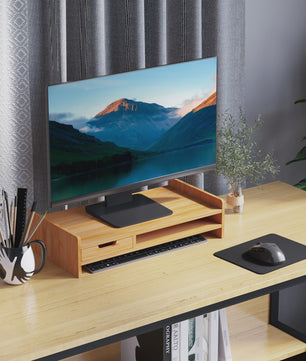 Bamboe Monitorstandaard met Lade en Opbergvak - 49x25.5x11.5 cm