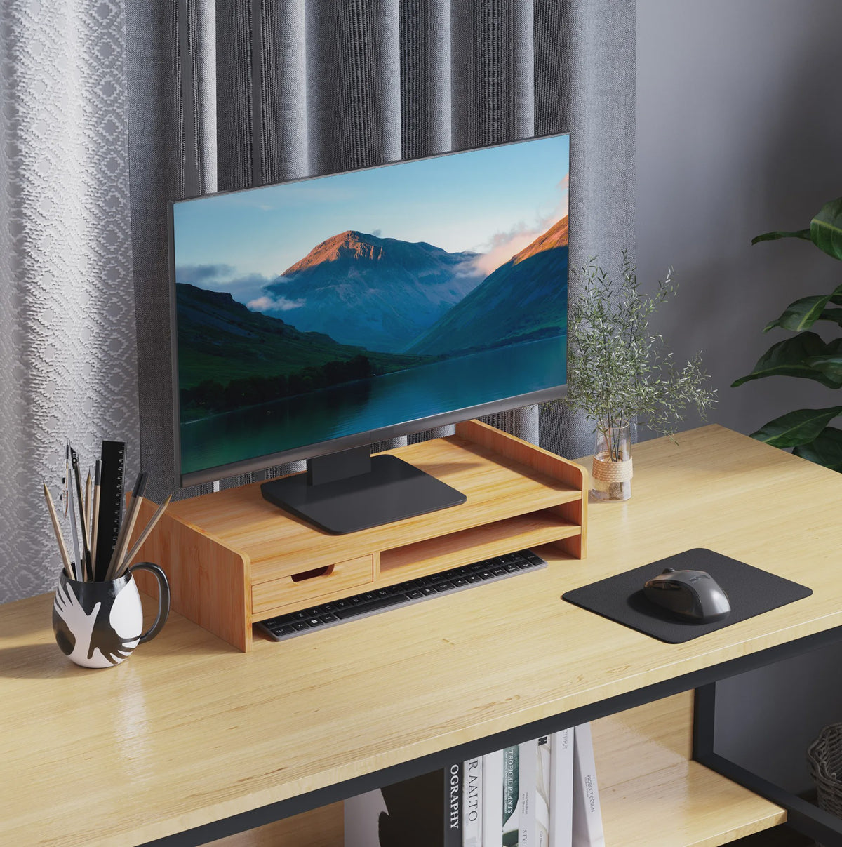 Bamboe Monitorstandaard met Lade en Opbergvak - 49x25.5x11.5 cm