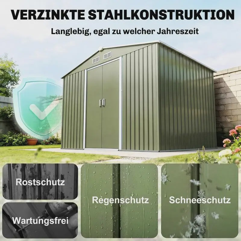 Metalen Tuinhuis met Schuifdeuren - 2.77x1.95m - Lichtgroen