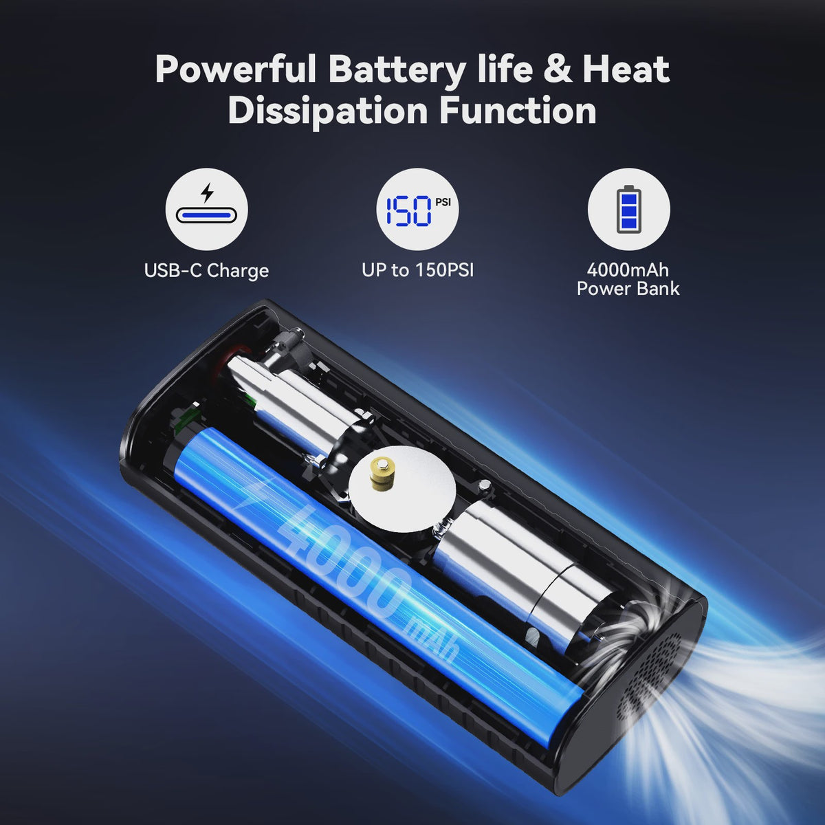 Lexin P4 Draagbare Smart Air Pump - 4000mAh Compressor voor Auto, Motor, Fiets met LED Digitaal Display