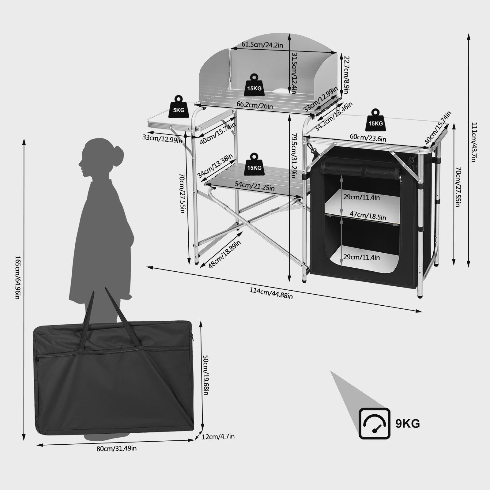 Opvouwbare Aluminium Campingkeuken met Opbergkast en Windscherm - Ideaal voor Buiten