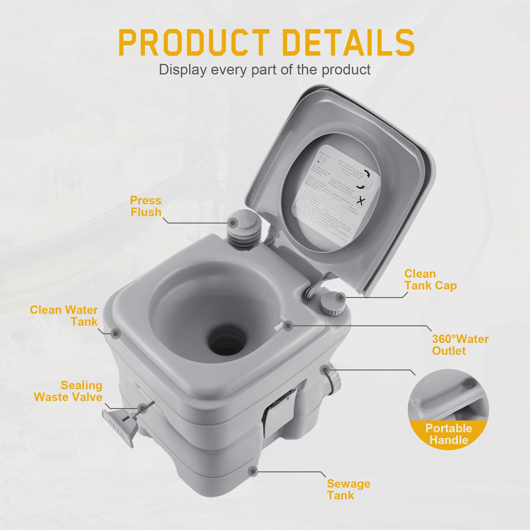20L Draagbaar Camping Toilet - Mobiel Reis Toilet voor Buiten, Ouderen & Zwangeren
