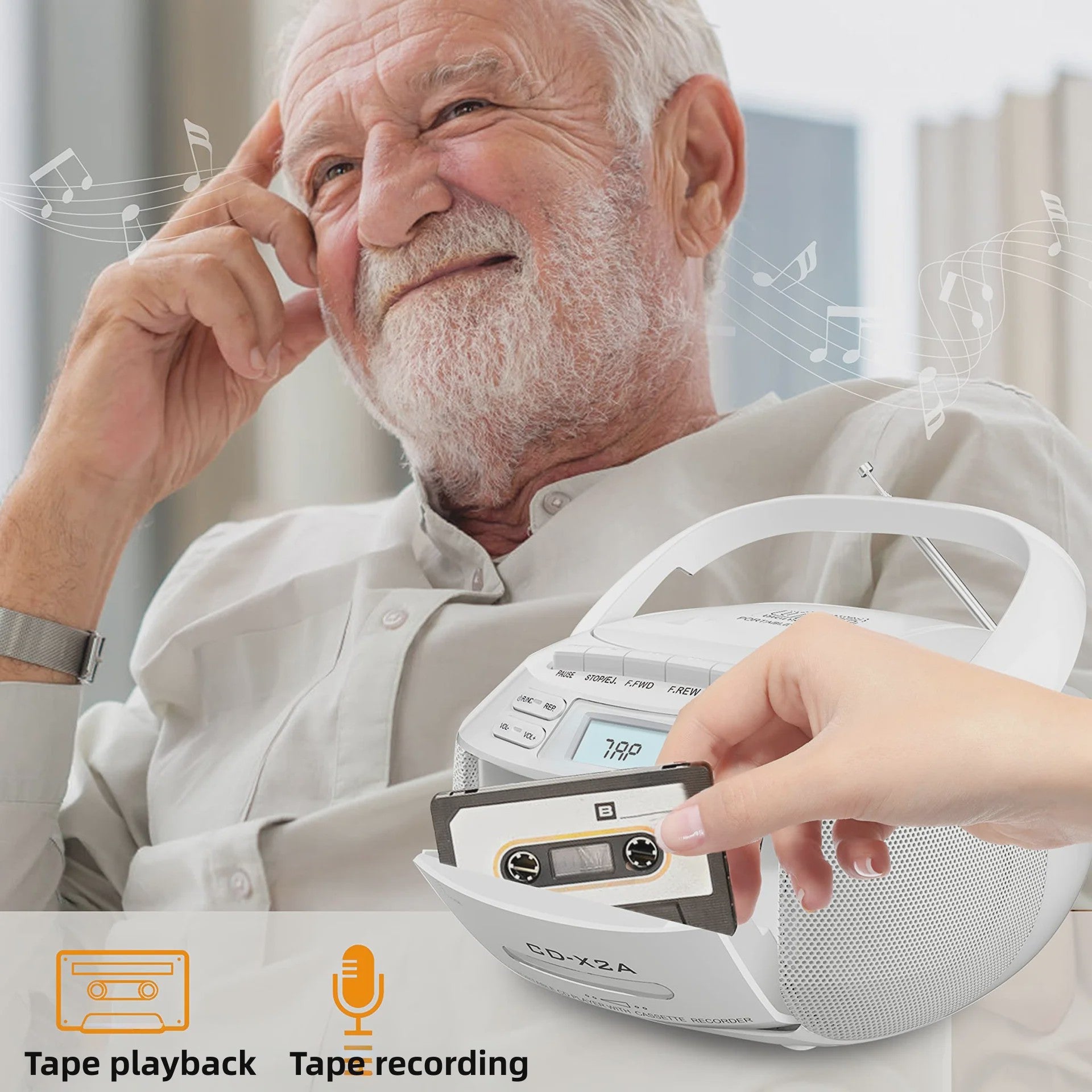 Draagbare CD-speler met Bluetooth, Cassetterecorder & USB - Stereo voor Thuis & Onderweg