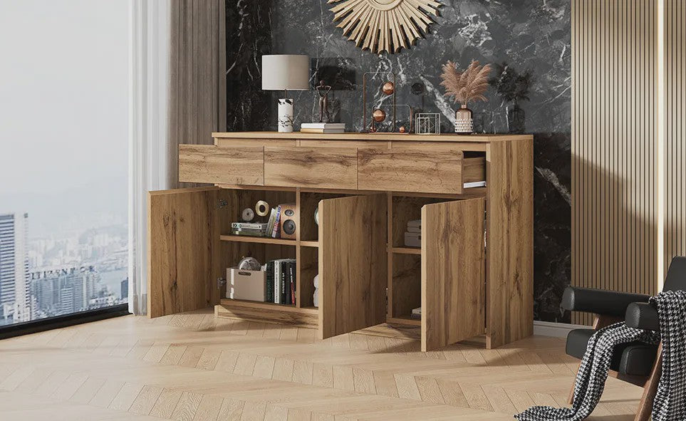 Houten Sideboard met 3 Deuren en 3 Lades - 135x40x81 cm