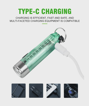 Compacte LED Sleutelhanger Zaklamp - USB Oplaadbaar, Multifunctioneel