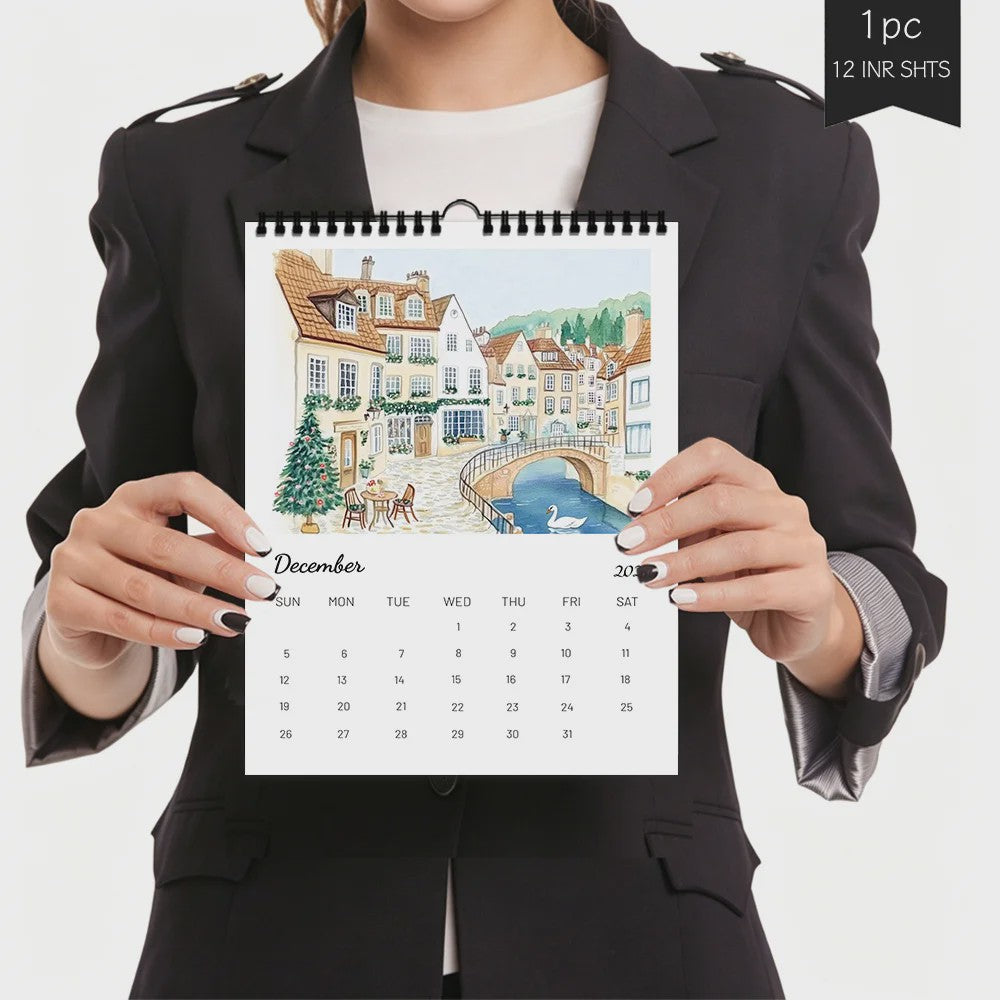 2027 Wandkalender met Ouyang Town Thema - 12 Maanden Planner & Perfect Cadeau