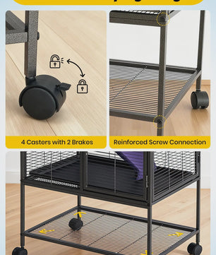 Ruime Multi-Level Kooi voor Kleine Dieren - 91 cm Hoog, Met Plateaus, Helling & Opbergruimte