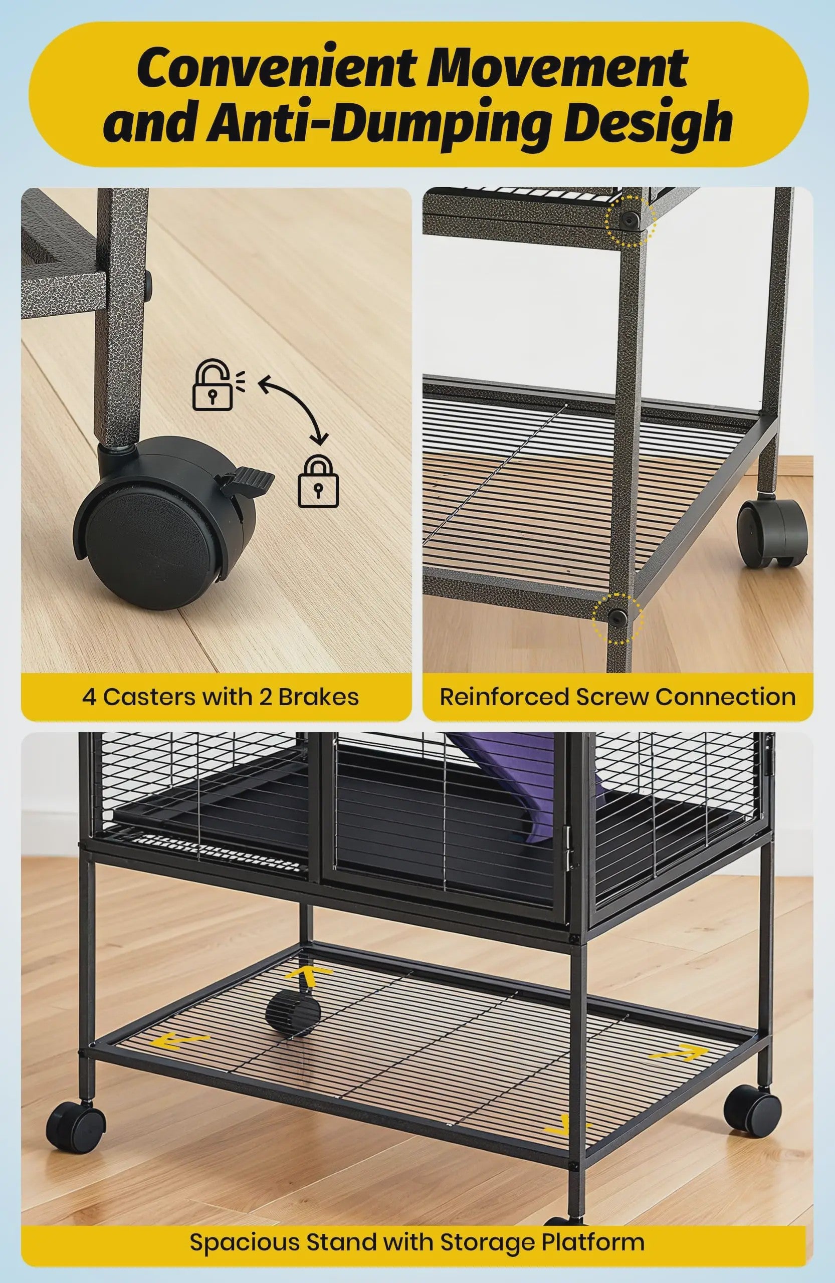 Ruime Multi-Level Kooi voor Kleine Dieren - 91 cm Hoog, Met Plateaus, Helling & Opbergruimte