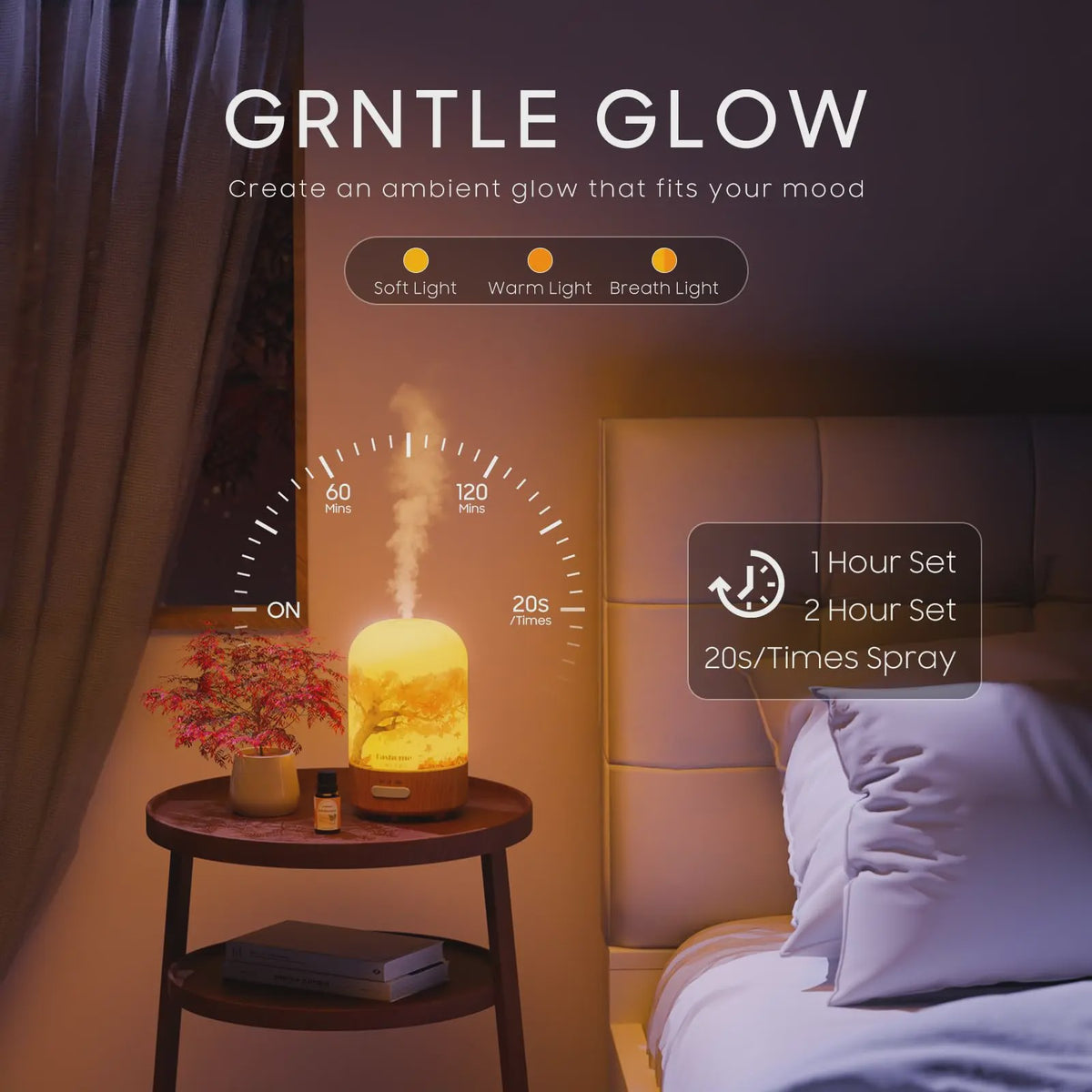 Luxe Glazen Aroma Diffuser met Nachtlampje - 100ml Ultrasone Luchtbevochtiger