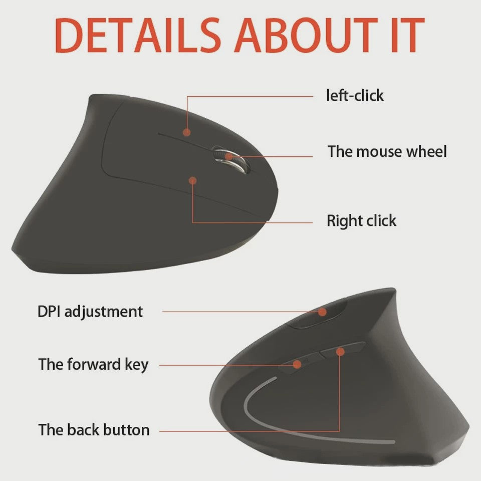 Ergonomische Verticale Draadloze Muis - Oplaadbaar & Draagbaar voor PC/Laptop